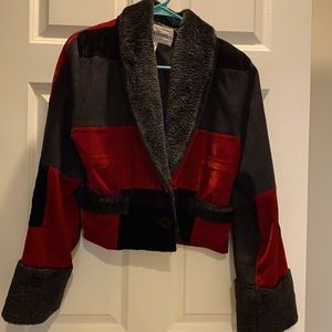 Vintage 80’s Christmas Patchwork Bomber Style Short Velvet Jacket size M / L